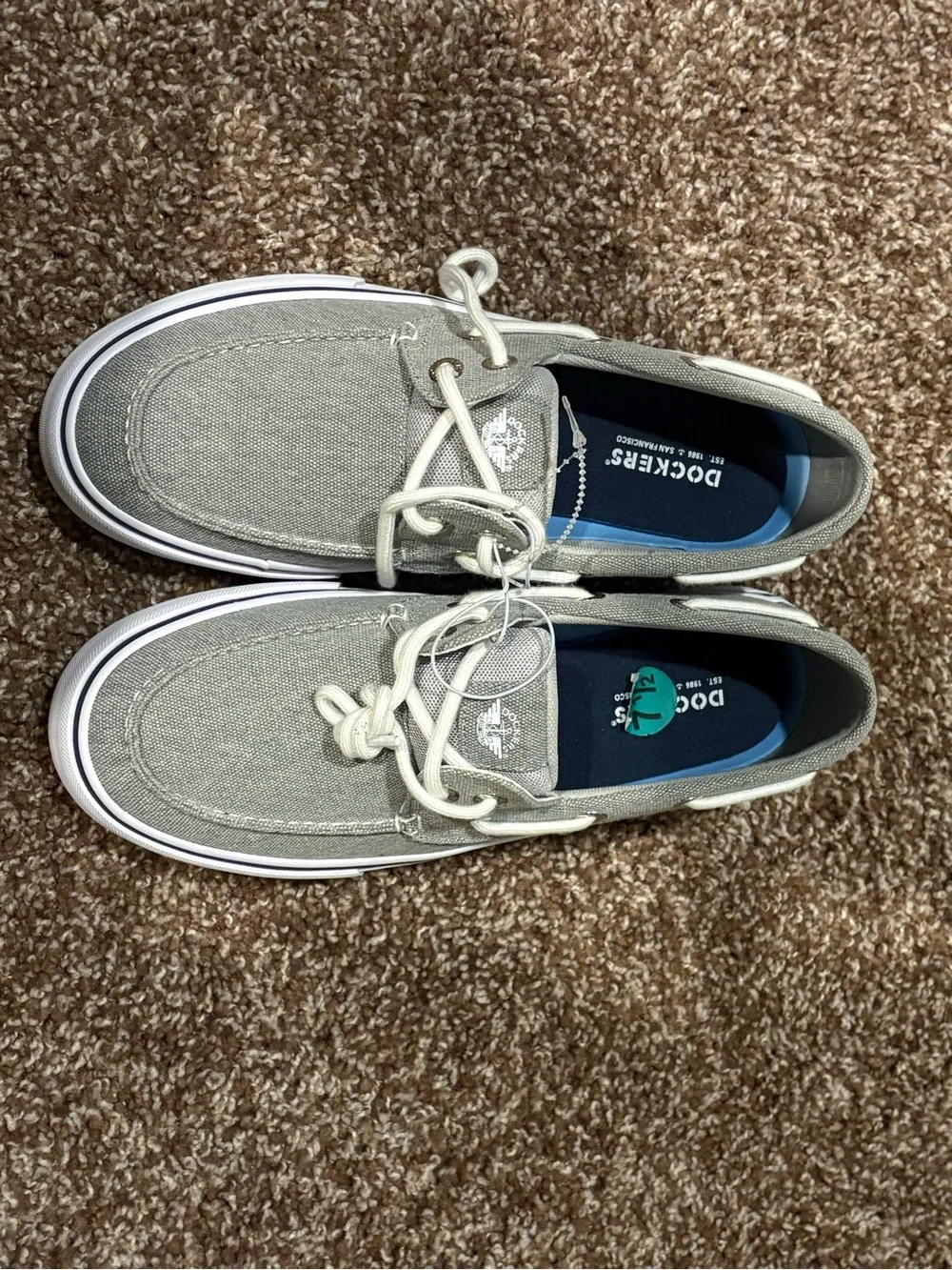 Dockers Men's Light Gray Canvas Boat Shoes with White Laces